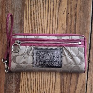 Coach Beige and Pink Wristlet Wallet